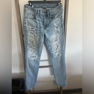 American Eagle distressed slim jeans, size 28x30, light blue